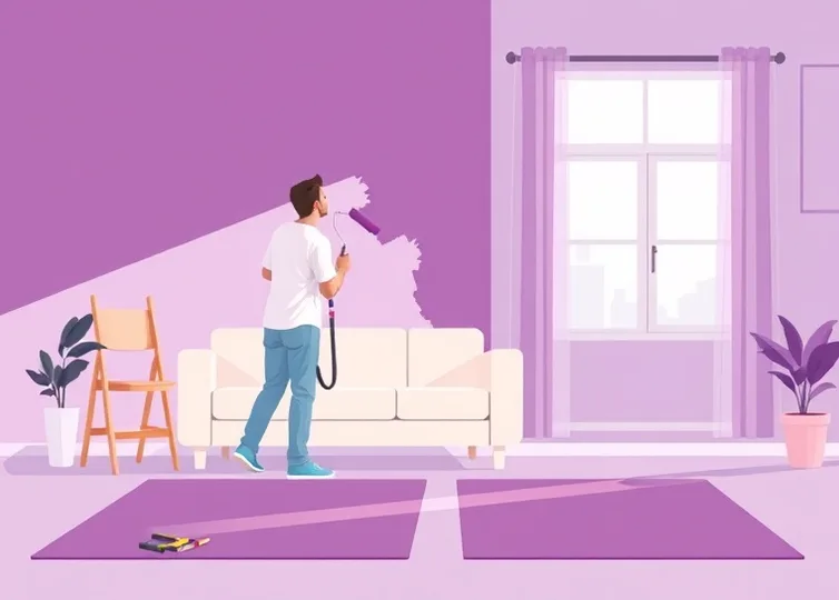 Peintre appliquant la peinture au rouleau sur un mur de salon